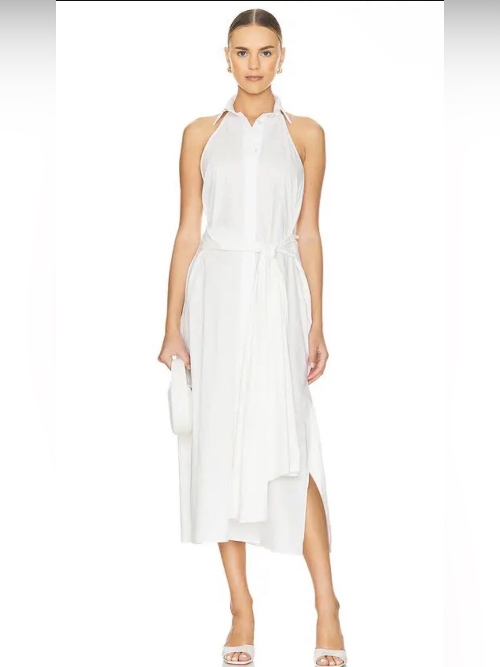 Misa Los Angeles White Halter Tie-Waist Midi Dress